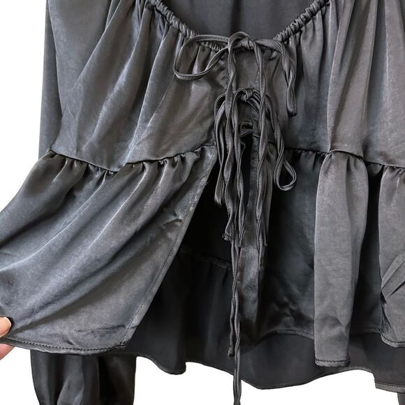 Top Shop Black Satiny Puffed Sleeve Blouse Size 10 - Picture 14 of 14